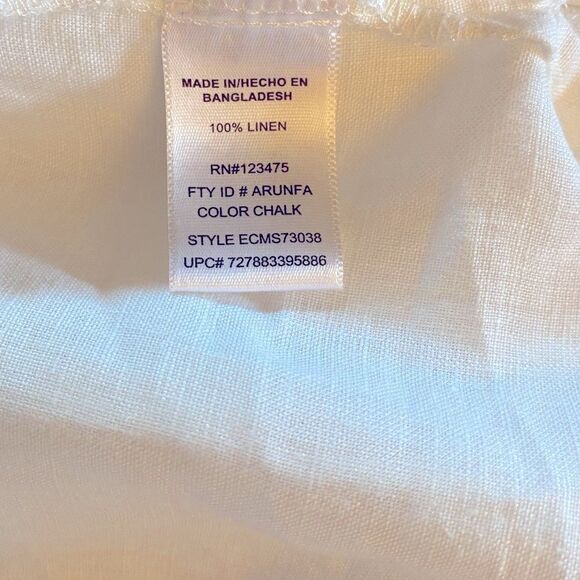 Linen Shirt Lace Up Front Tunic Top White Lace Up Front  Blouse Size L - Picture 5 of 8